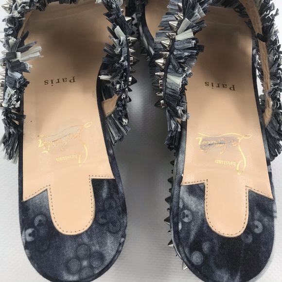 Christian Louboutin Spiked Denim Espadrille Mules - Picture 7 of 16